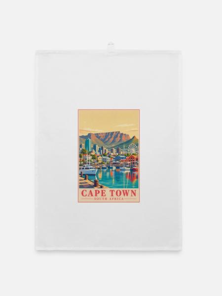 Cape Town Hafen Panorama Retroposter - Organic Geschirrtuch - Weiß - Vorne