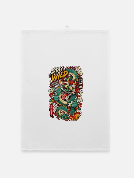 Wilder Drachen-Tattoo Stay Wild - Organic Geschirrtuch - Weiß