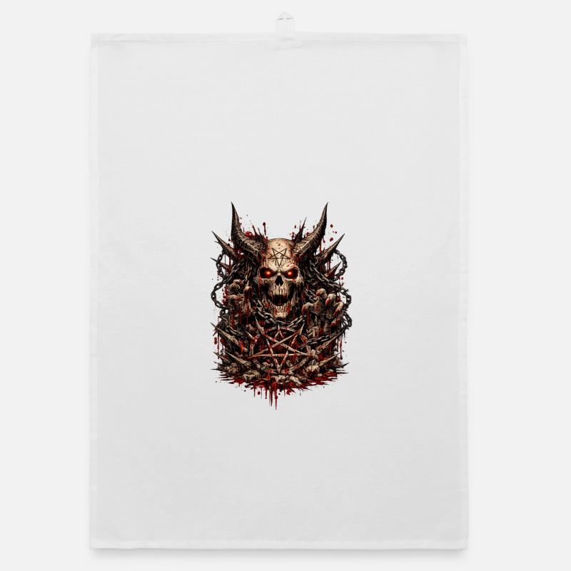 Demonic skull with pentagram - Organic dish towel - white