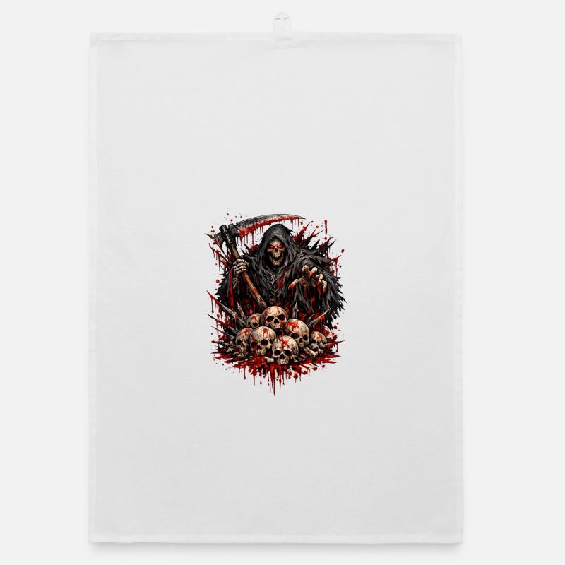 Grim Reaper and Skull Pile Organic dish towel