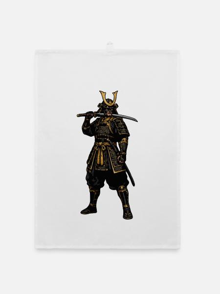 Samurai-Krieger in goldener Rüstung - Organic Geschirrtuch - Weiß - Vorne