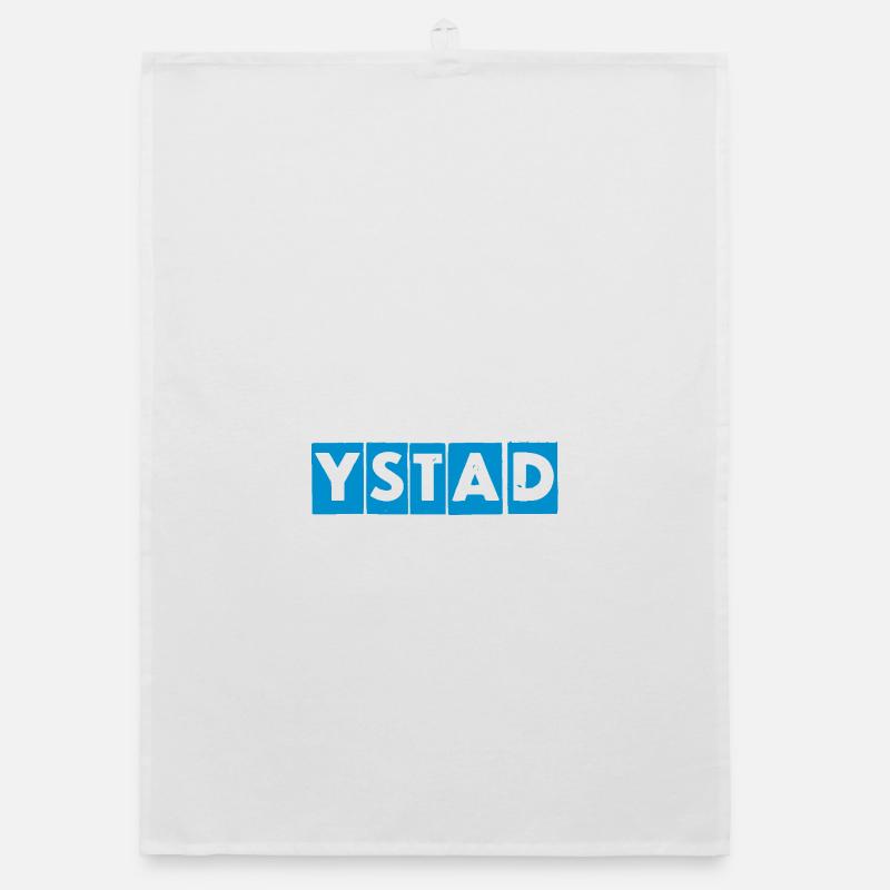Ystad – Blue Text Design Organic dish towel