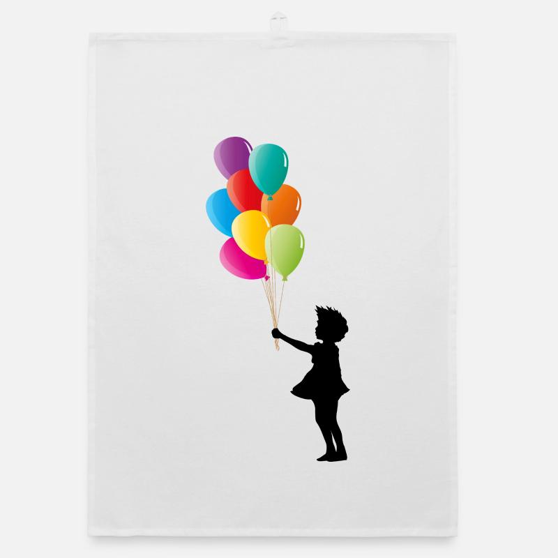 Mädchen mit bunten Luftballons - Organic Geschirrtuch - Weiß