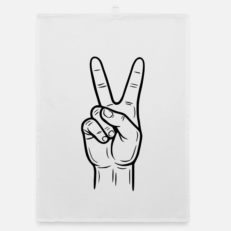 Peace Handzeichen – Victory Symbol - Organic Geschirrtuch - Weiß