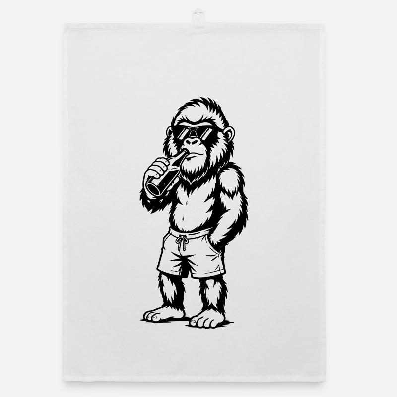 Cool gorilla with sunglasses and drink Organic dish towel
