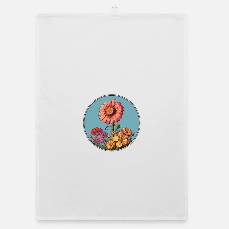 Illustration florale de style vintage - Torchon bio - blanc