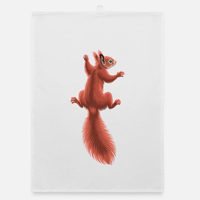 Cute climbing red squirrel Organic dish towel