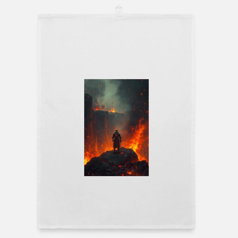 Flammender Ritter am Lavafeld Organic Geschirrtuch