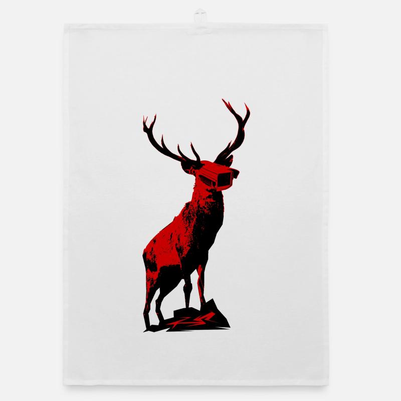 Black and red deer with surveillance camera head Organic dish towel