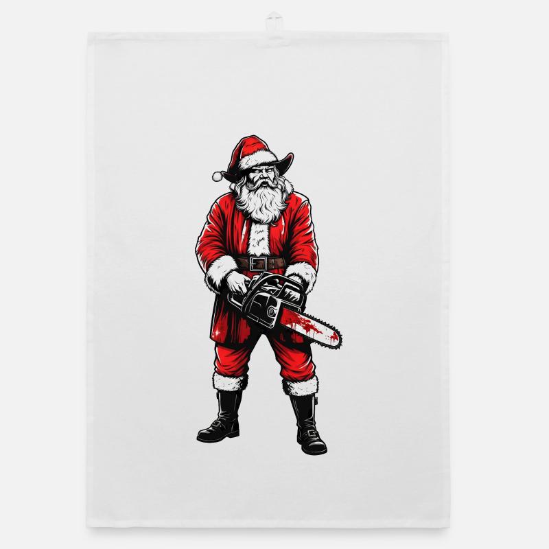 Expérience d’horreur Père Noël avec tronçonneuse Torchon bio