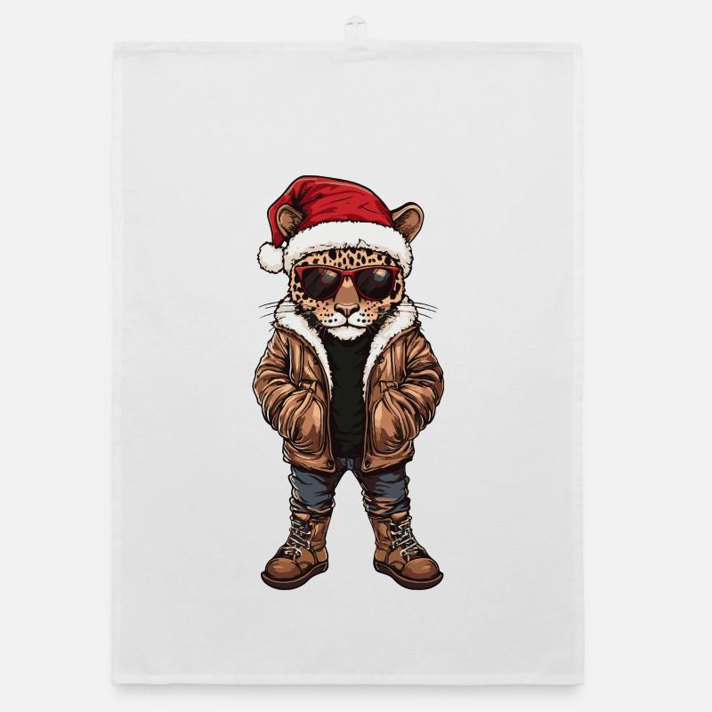 Leopard Christmas Winter Organic dish towel