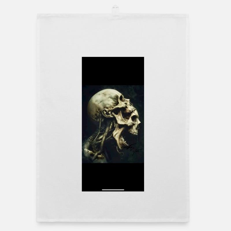 Skeleton head with howling face Organic dish towel