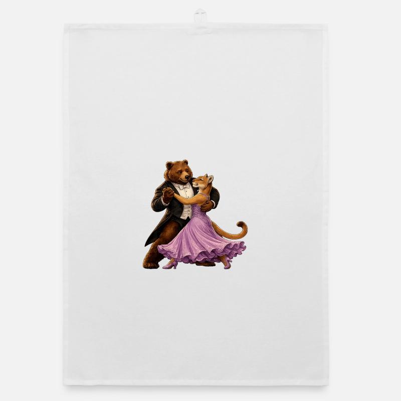 Dancing Bear and Lioness Waltz Ballroom Elegance Organic dish towel