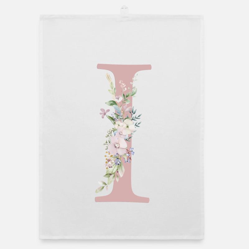 I Monogram, Floral, Personalizable Organic dish towel