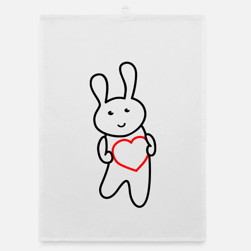 Lapin avec cœur : Amour et gentillesse - Torchon bio - blanc