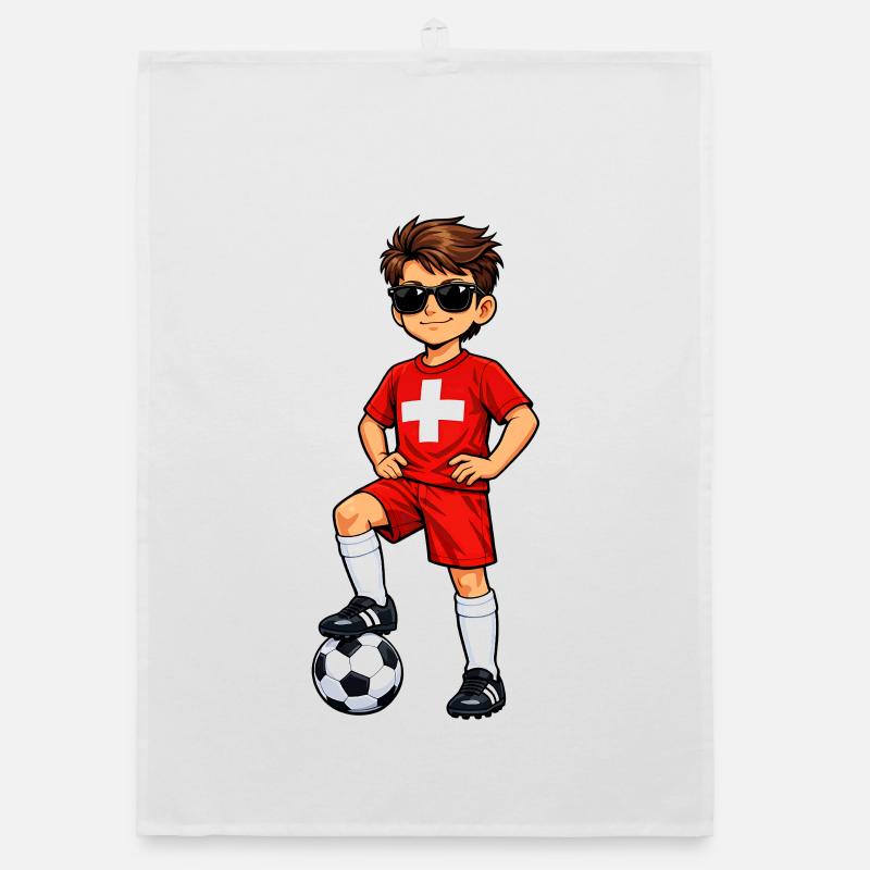 Fußball Junge Schweiz Fan Schweizer Flagge Organic Geschirrtuch