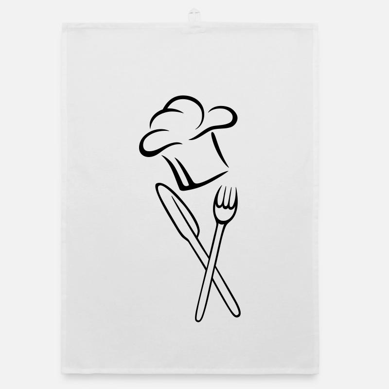Cook, cooking hat with knife and fork. Organic dish towel
