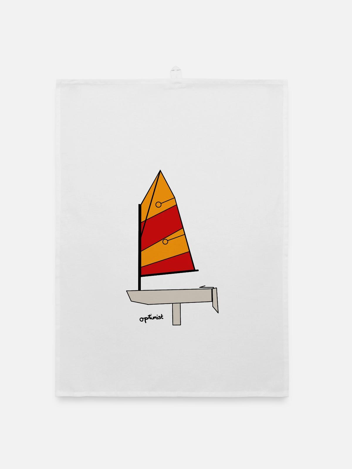Optimist Segelboot - Organic Geschirrtuch - Weiß - Vorne