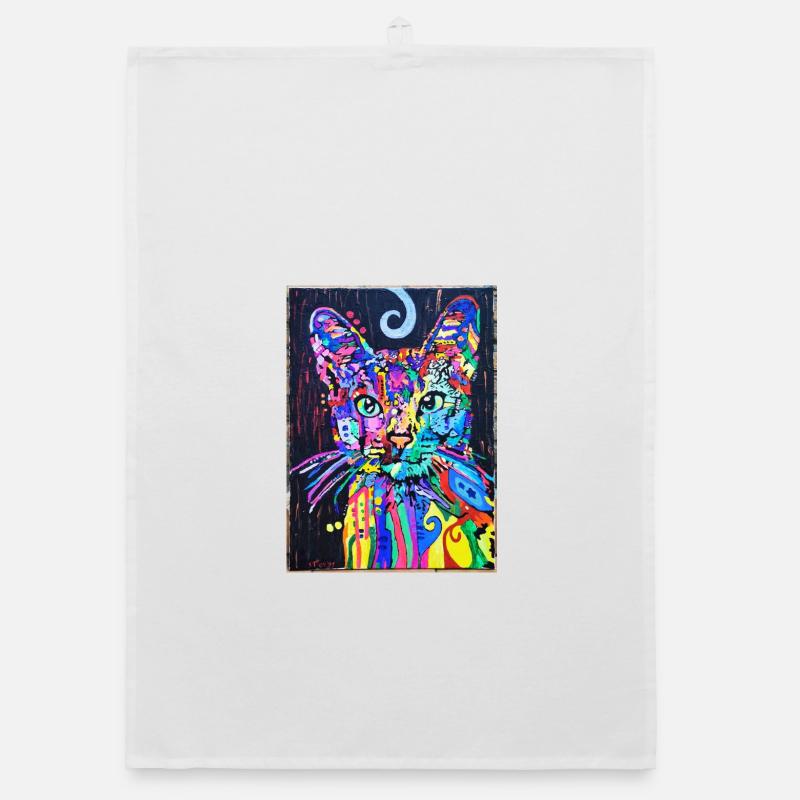 Katzenportrait mit Psychedelic-Design- Pop-Art Organic Geschirrtuch