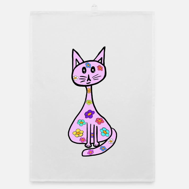Retro Flowers Cat Spring Cats Kids Organic dish towel