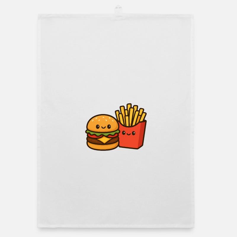Kawaii Burger & Pommes Duo - Organic Geschirrtuch - Weiß