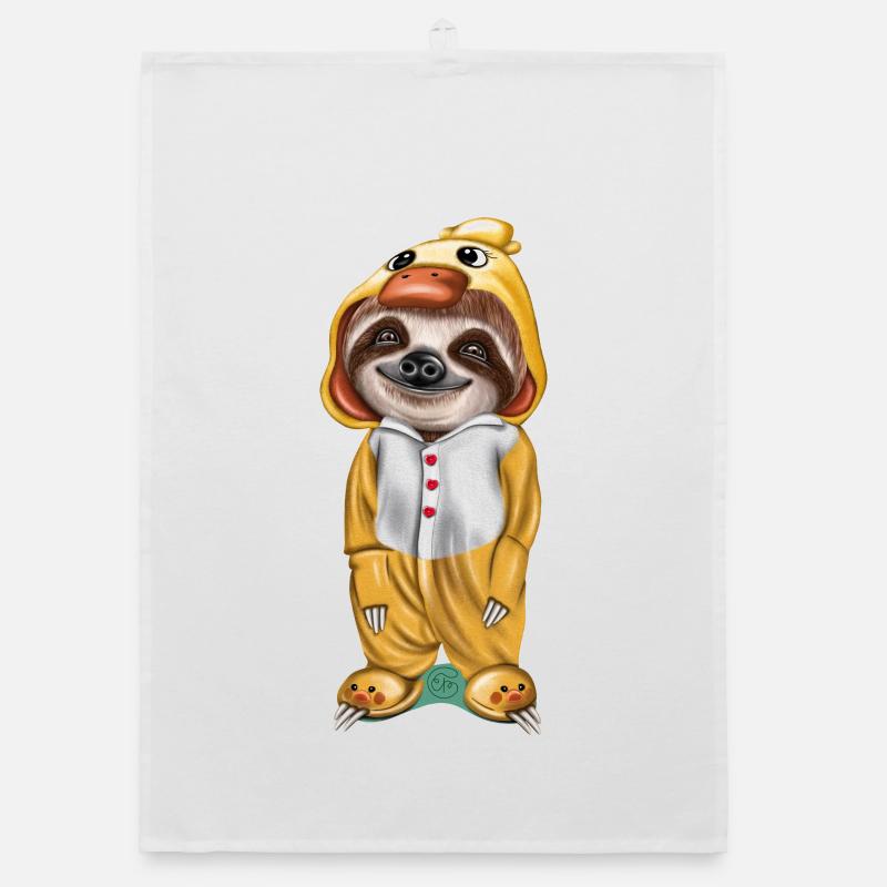 Funny sloth in pajama ready to sleep - Organic dish towel - white