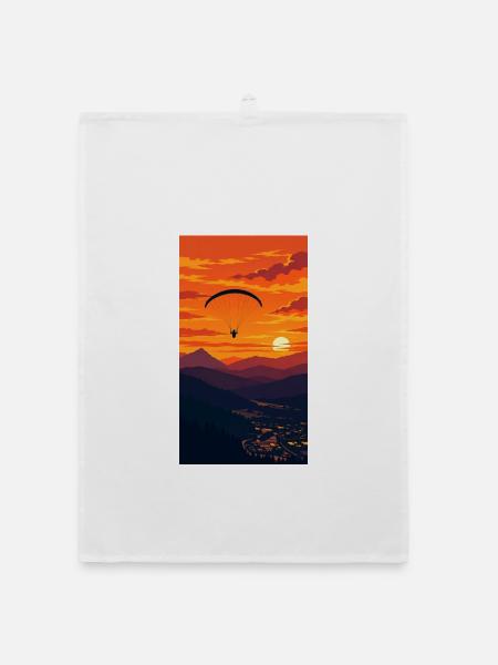 Sonnenuntergang Paraglider über Bergkette - Organic Geschirrtuch - Weiß - Vorne