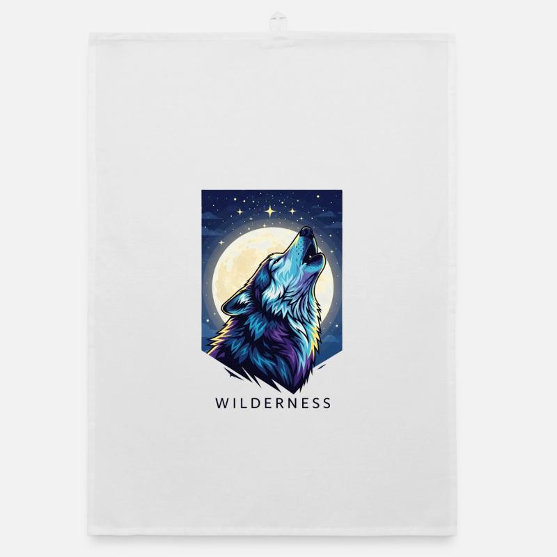 Mystical Wolf under Full Moon Organic dish towel