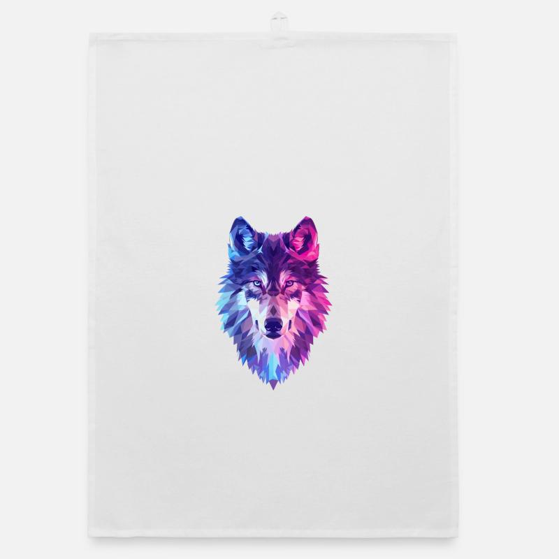Geometrischer Wolf in Neonfarben - Organic Geschirrtuch - Weiß