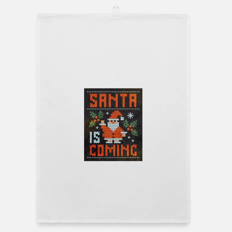 Santa Is Coming Knit Pattern Organic dish towel