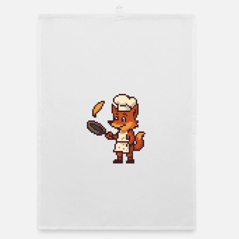 Chef de cuisine pixelisé Fox - Torchon bio - blanc