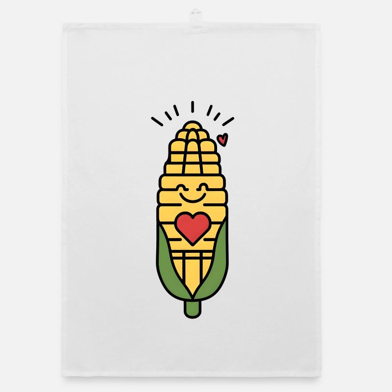 Smiling corn with heart Organic dish towel