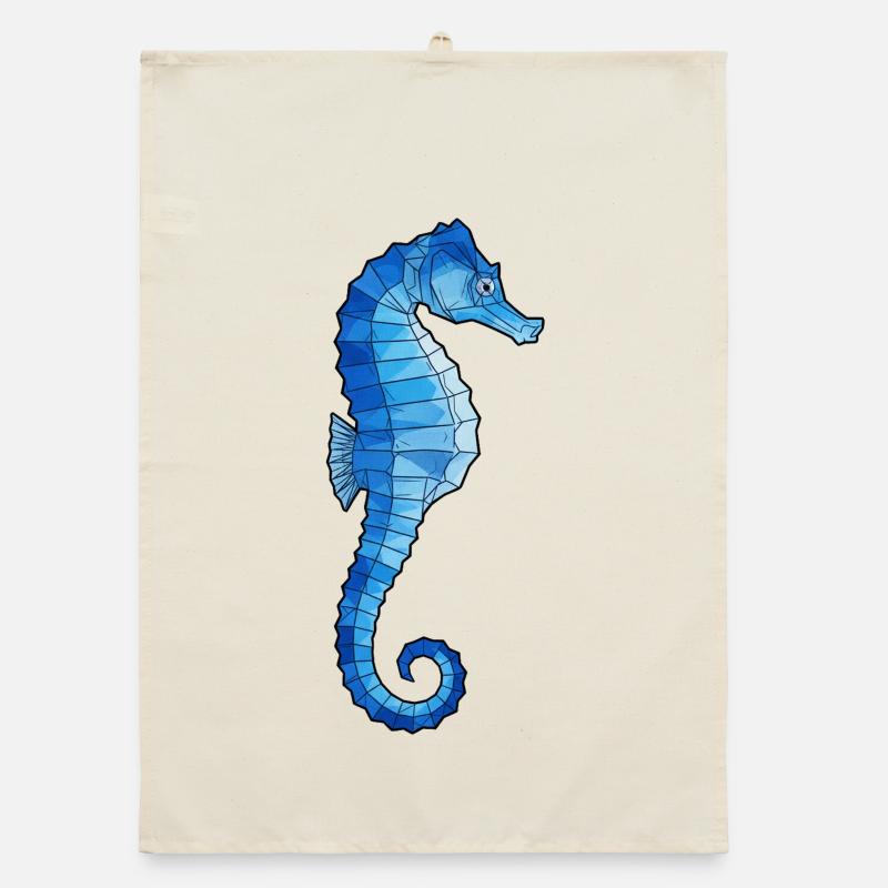 Blue Polygon Seahorse Organic dish towel