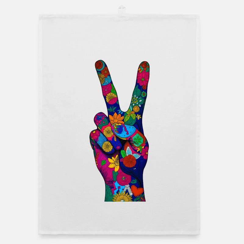 Blumen-Friedenszeichen Hand in lebendiger Farbe Organic Geschirrtuch