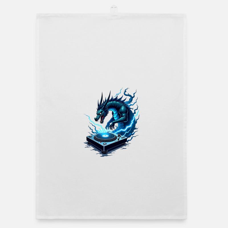 Blaues Drachen-DJ Kraft - Organic Geschirrtuch - Weiß