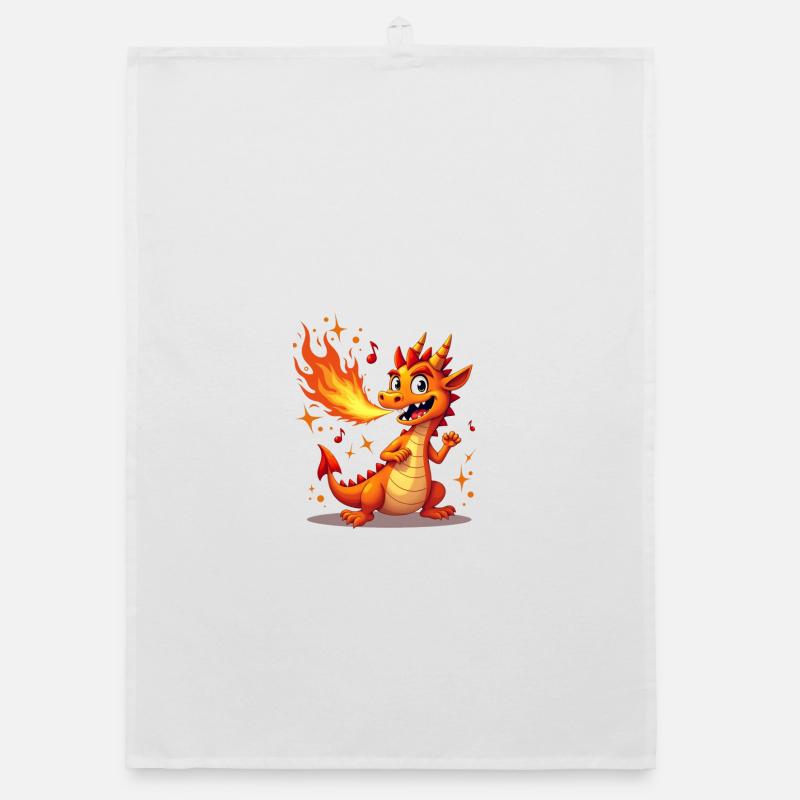 Flammenmelodie Drachenfigur - Organic Geschirrtuch - Weiß