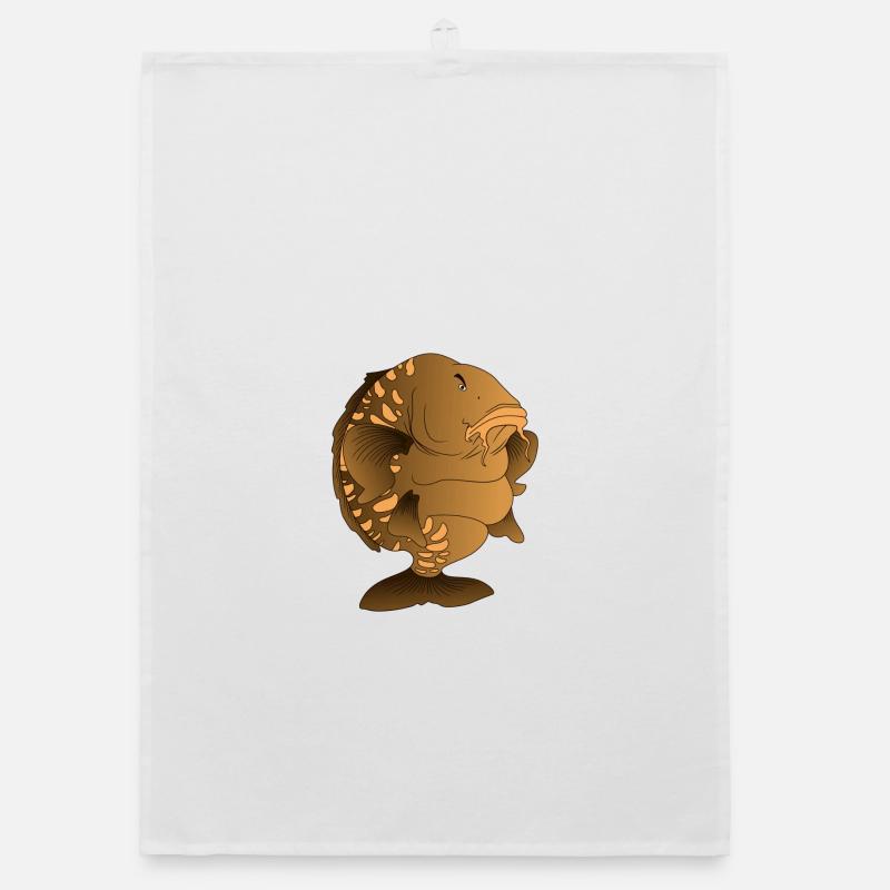 Design de pêche de la carpe miroir en forme de dessin animé Torchon bio