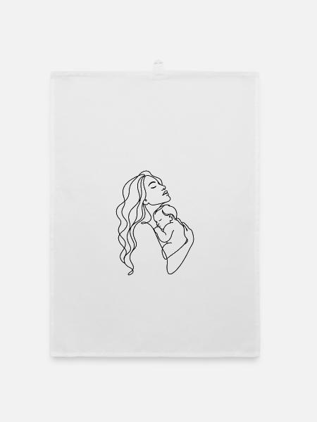 Mama & Baby Line Art - Organic Geschirrtuch - Weiß - Vorne