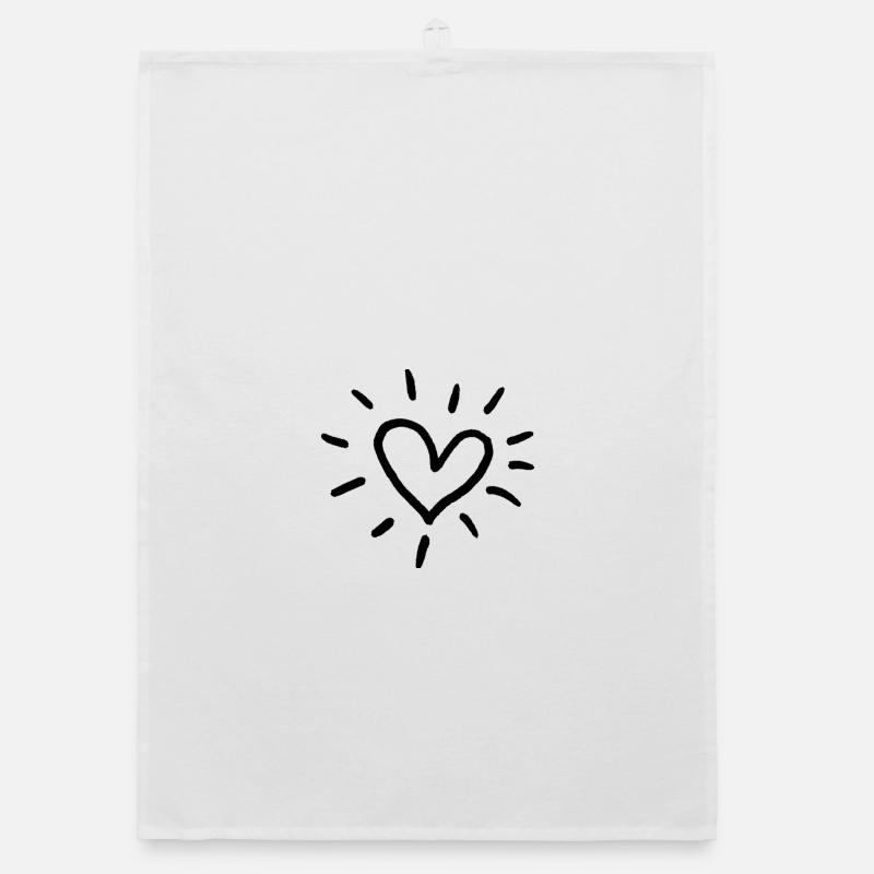 Herz Sonne Doodle: Strichkunst Liebe - Organic Geschirrtuch - Weiß