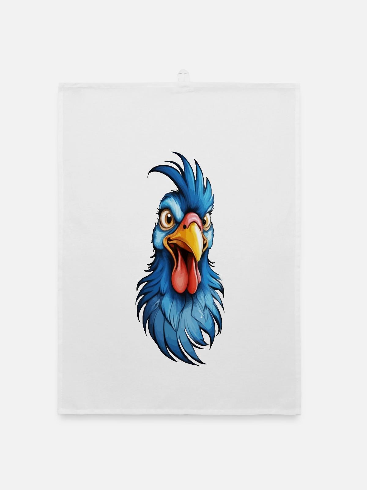 A blue-feathered rooster - Organic dish towel - white - Front