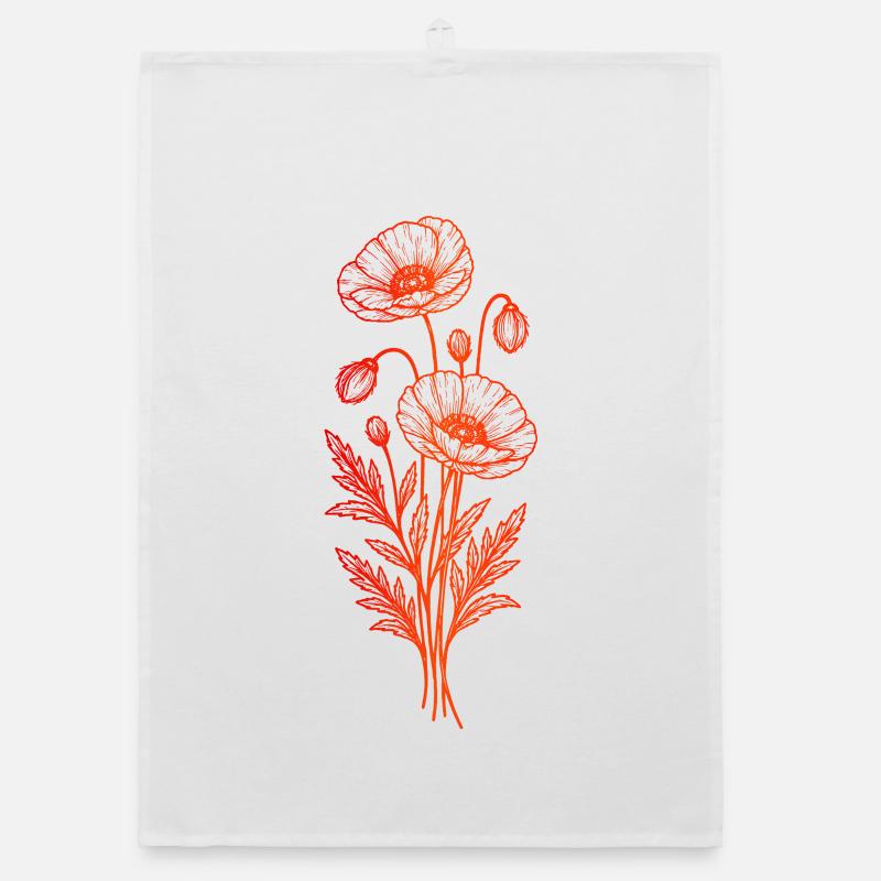 Mohnblume Linienkunst Minimalistisches Design  Organic Geschirrtuch