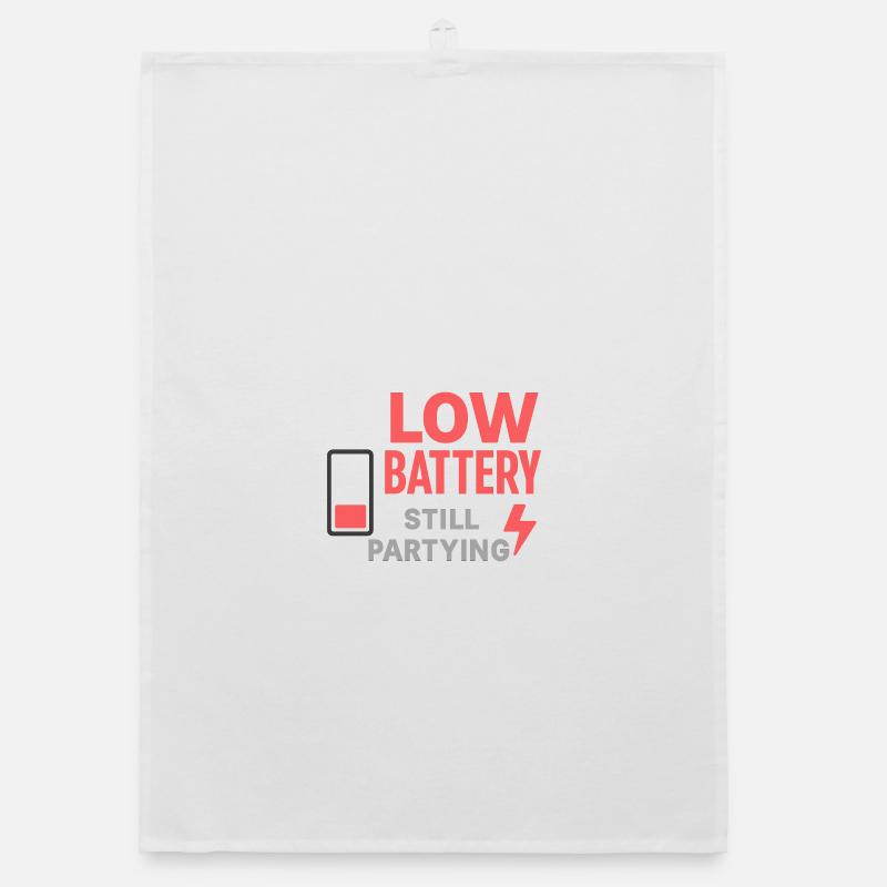 Low Battery Still Partying - Organic dish towel - white