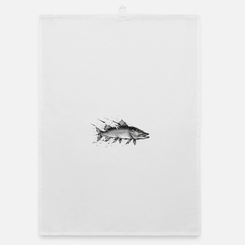 Pike Predatory Fish Angler Ink Vector Organic dish towel