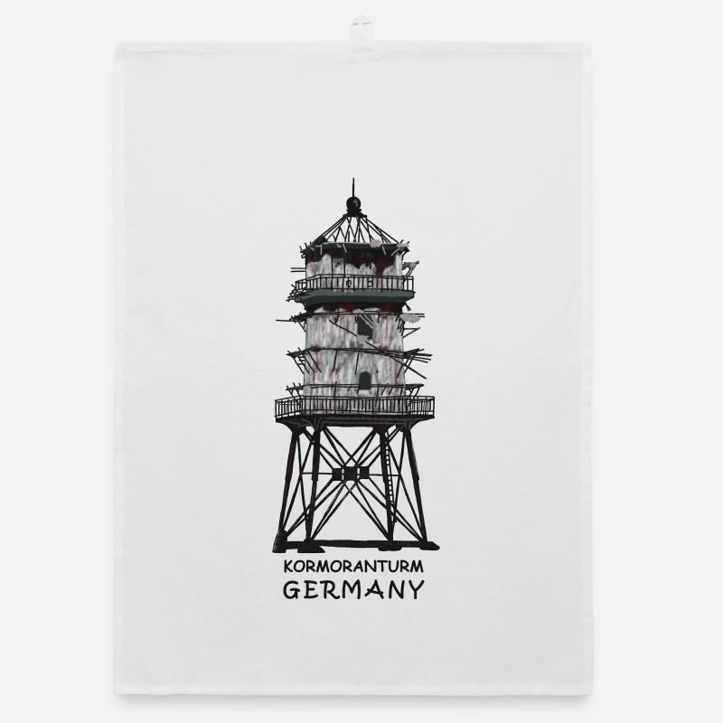 Cormorant Tower, Old Lighthouse, North Sea Coast Organic dish towel