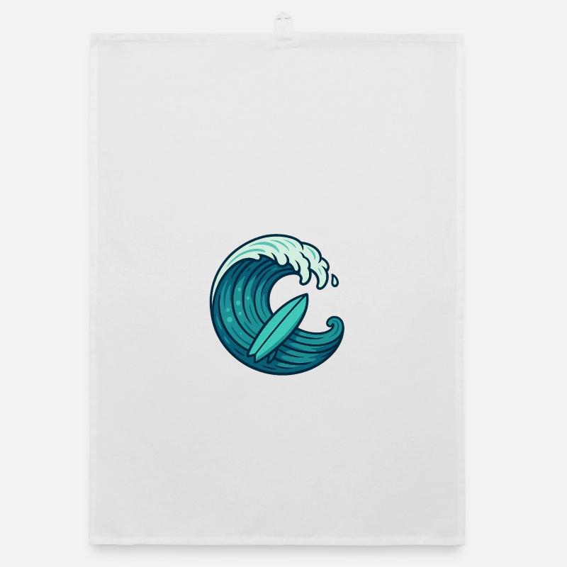 Surf Wave – Retro Surfboard Design Organic dish towel