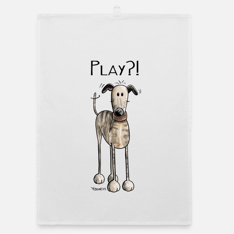 Play Galgo Espanol - Hund - Greyhound - Comic - Organic Geschirrtuch - Weiß