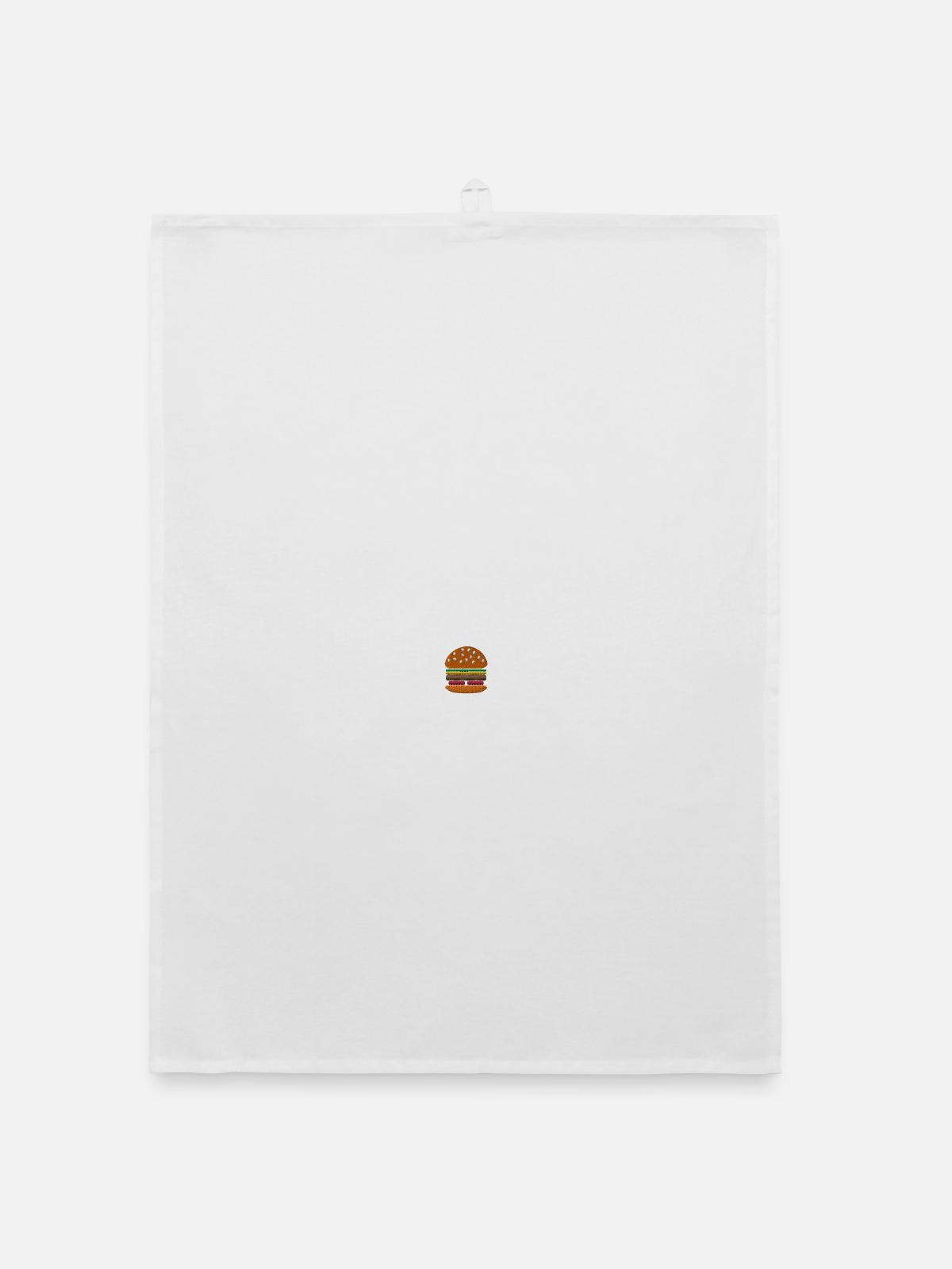 Burger brodé - Torchon bio - blanc - Devant