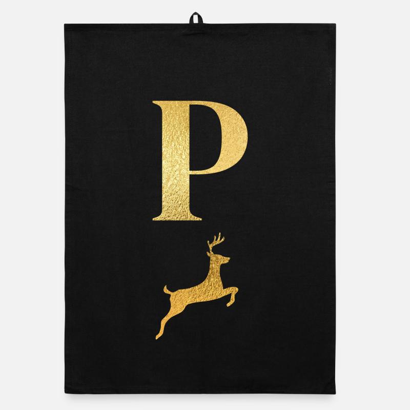 Buchstabe p goldener Hirsch - Geschenkidee Organic Geschirrtuch