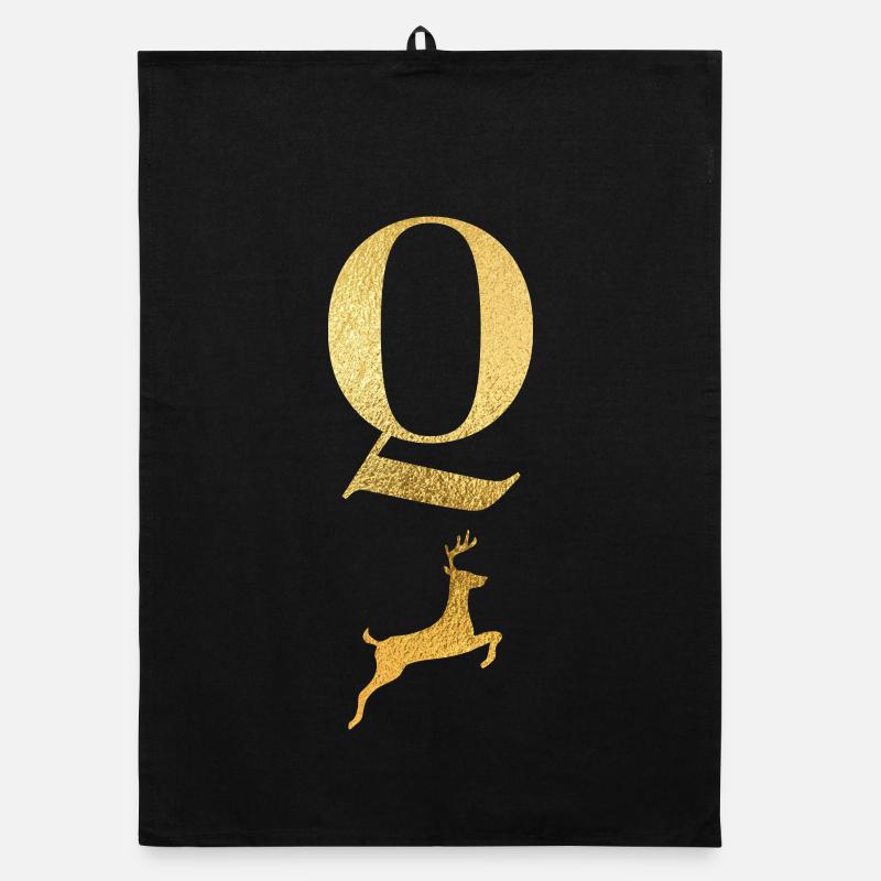 Lettre q cerf doré - idée cadeau Torchon bio