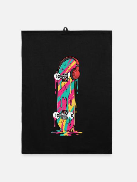 Skateboard Streetwear Aesthetic - Organic dish towel - black - Front